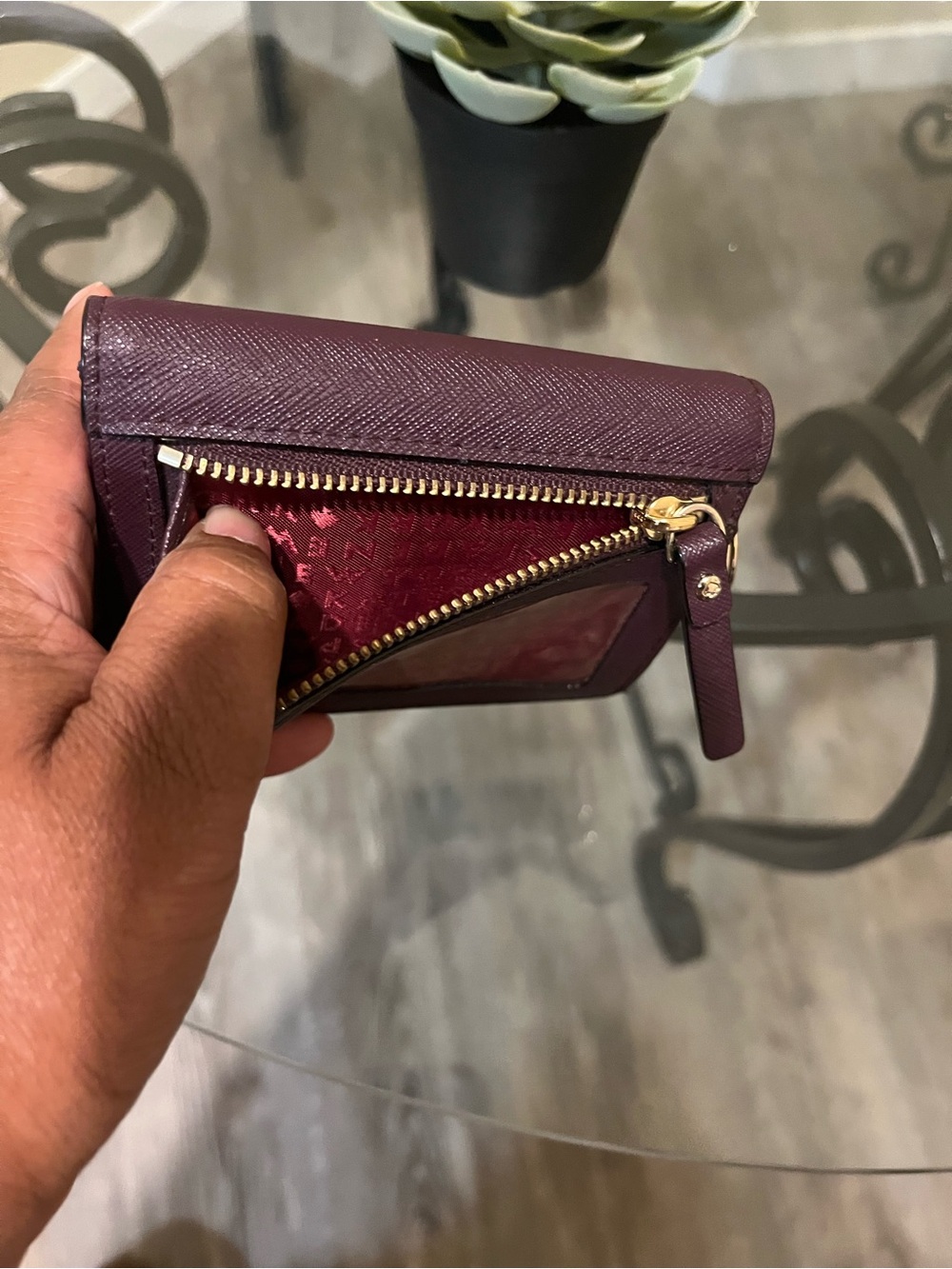 kate spade Plum Saffiano Leather Small Wallet with Gold Hardware - Picture 5 of 15